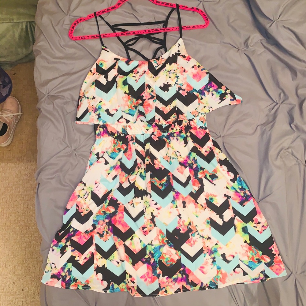 Floral Chevron Mini Dress